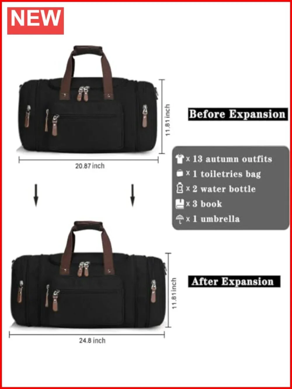 Duffle Bag Canvas Large Outdoor Shoulder Overnight Travel Tote Luggage Weekender
